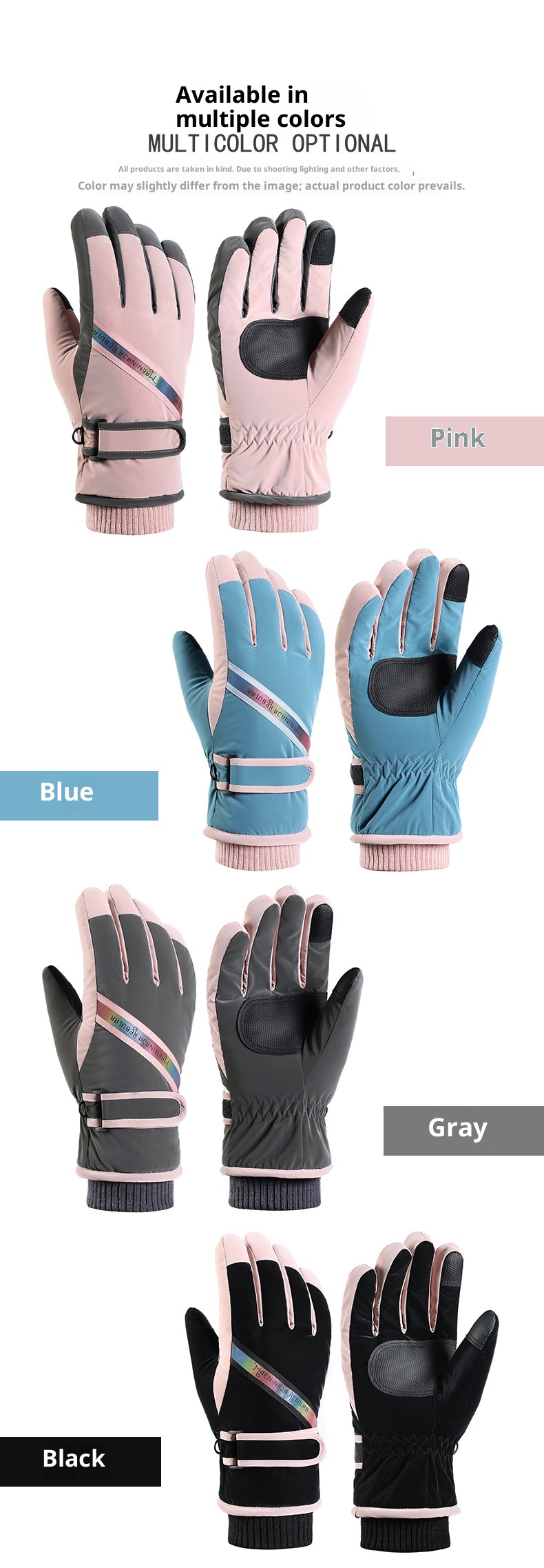 ActiveGo Women's Ski Winter New Fleece-Lined Thickened Reflective Outdoor Sports Riding Warm Windproof Cold-Proof Gloves_voghion.com