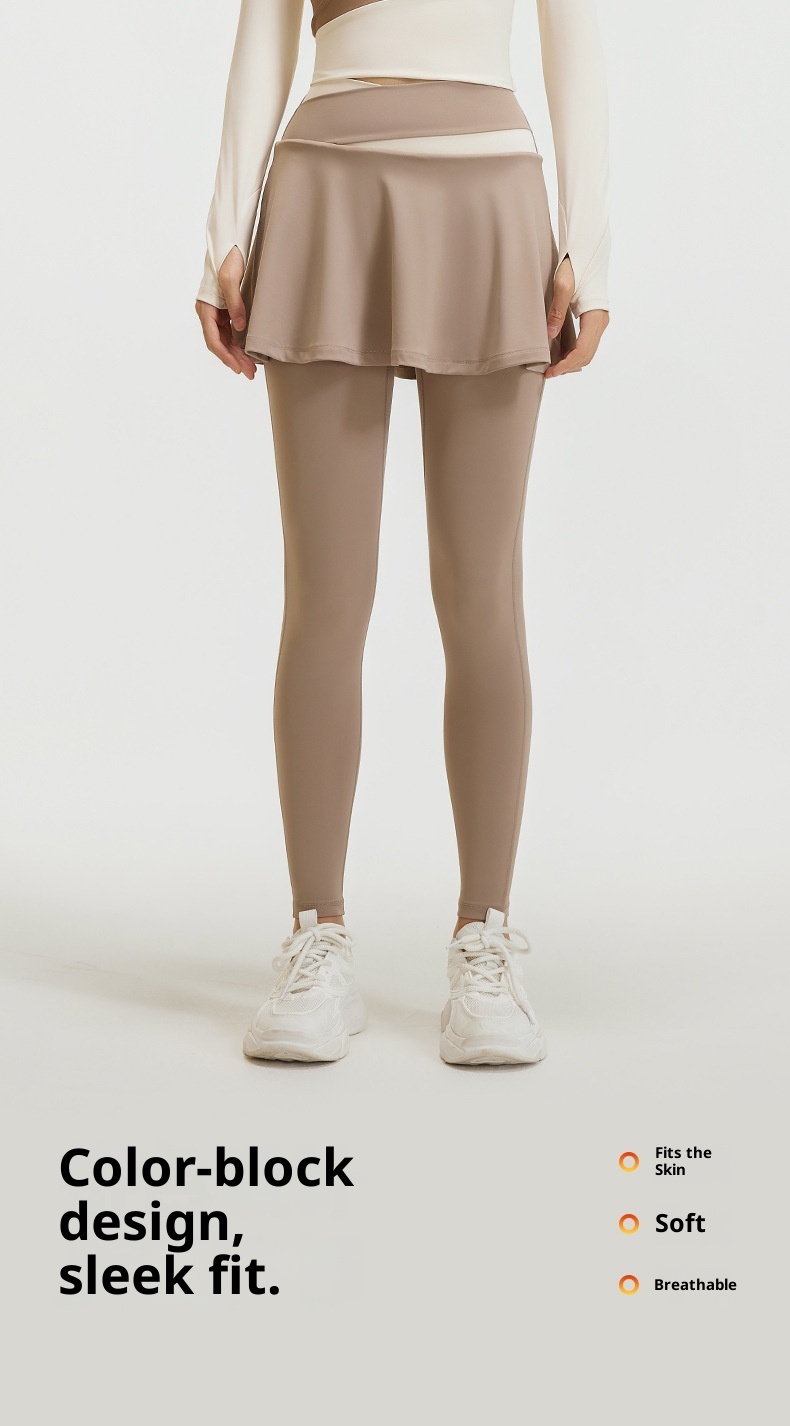 001 Seven Continents Leopard Color Block Two-Piece Skirt High Waist Tummy Control Slimming Fitness Outerwear_voghion.com