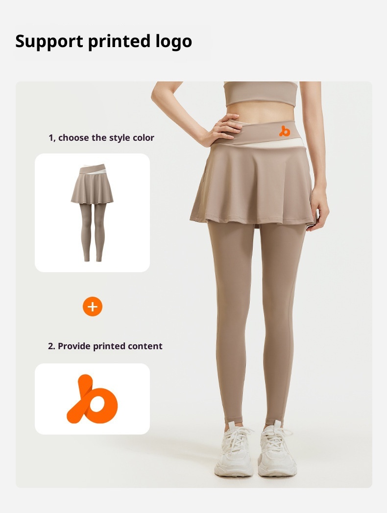 001 Seven Continents Leopard Color Block Two-Piece Skirt High Waist Tummy Control Slimming Fitness Outerwear_voghion.com