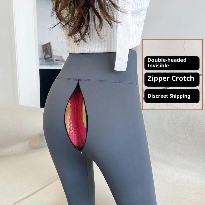001 Open-Crotch Yoga Date No-Peel Leggings Double-Headed Zipper Tight Pants High Waist Manufacturer Direct Sale_voghion.com