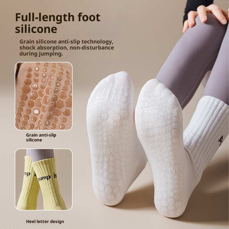 Chaussettes de sport professionnelles pour le yoga et le Pilates en salle, mi-mollet, confortables et antidérapantes, idéales pour le Pilates et le yoga en intérieur._voghion.com