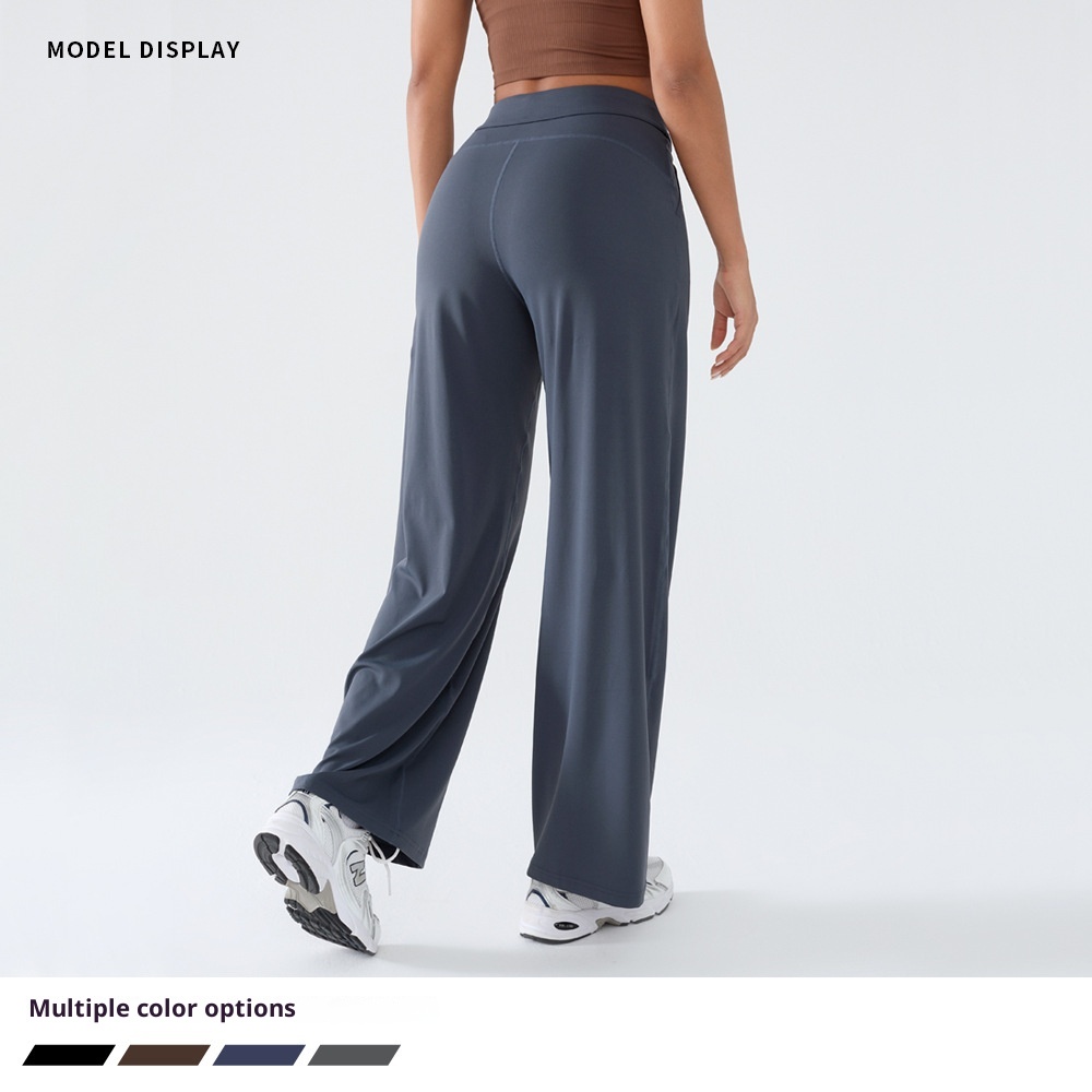001 Damen Freizeit-Sporthose, locker geschnitten, schnelltrocknend, gerader Schnitt, hoher Bund, Bauchkontrolle, Yogahose, weites Bein_voghion.com
