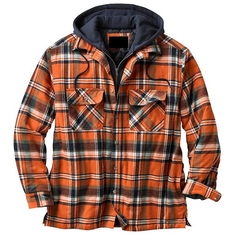ActiveGo ActiveGo Commercio Estero Abbigliamento Uomo Stile Europeo e Americano Autunno Inverno Cotone Spesso Plaid Manica Lunga Largo Con Cappuccio_voghion.com
