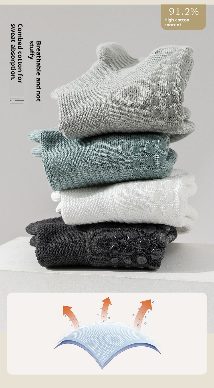 001 90% Yoga Herren Professionelle Anti-Rutsch Pilates Nahtlose Fitness Laufsocken aus reiner Baumwolle_voghion.com