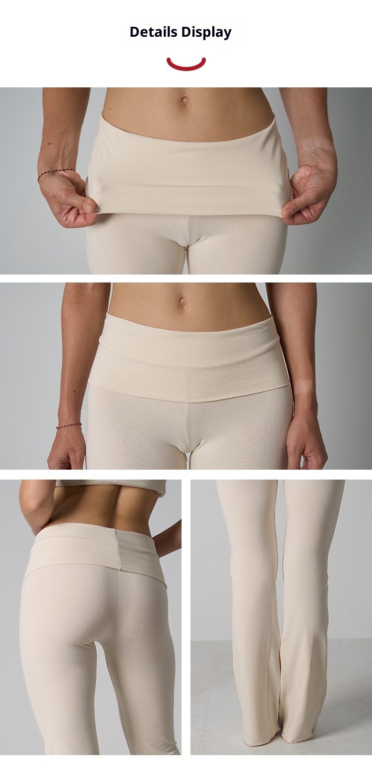 Pantalon 001 à ourlet roulé, en coton et élasthanne respirant et doux pour la peau, coupe évasée, taille haute, éco-responsable, idéal pour le yoga et les femmes._voghion.com
