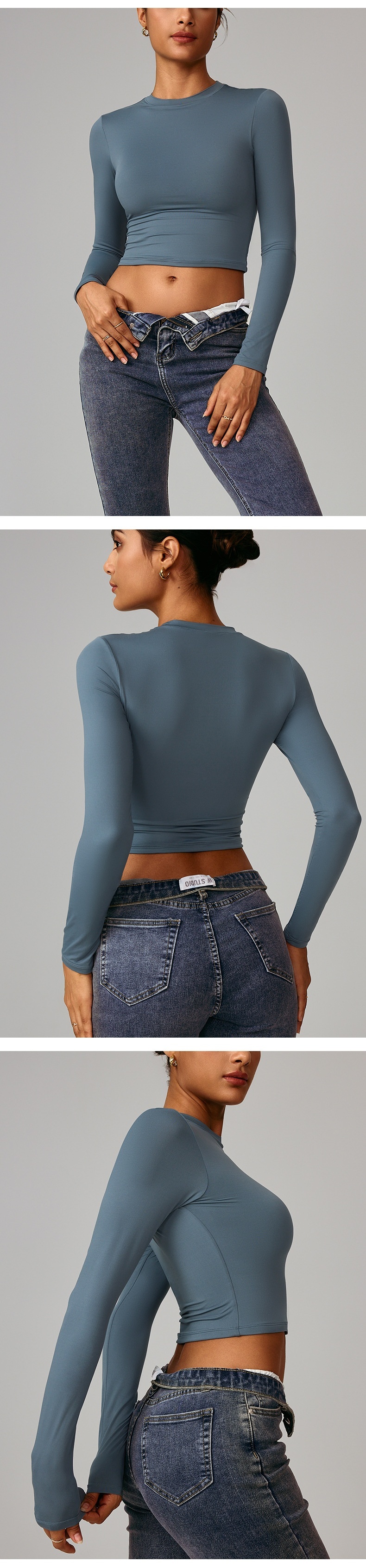 T-shirt moulant femme 001, séchage rapide, manches longues, idéal pour le yoga, le pilates, la course à pied et le fitness (réf. 8743)_voghion.com