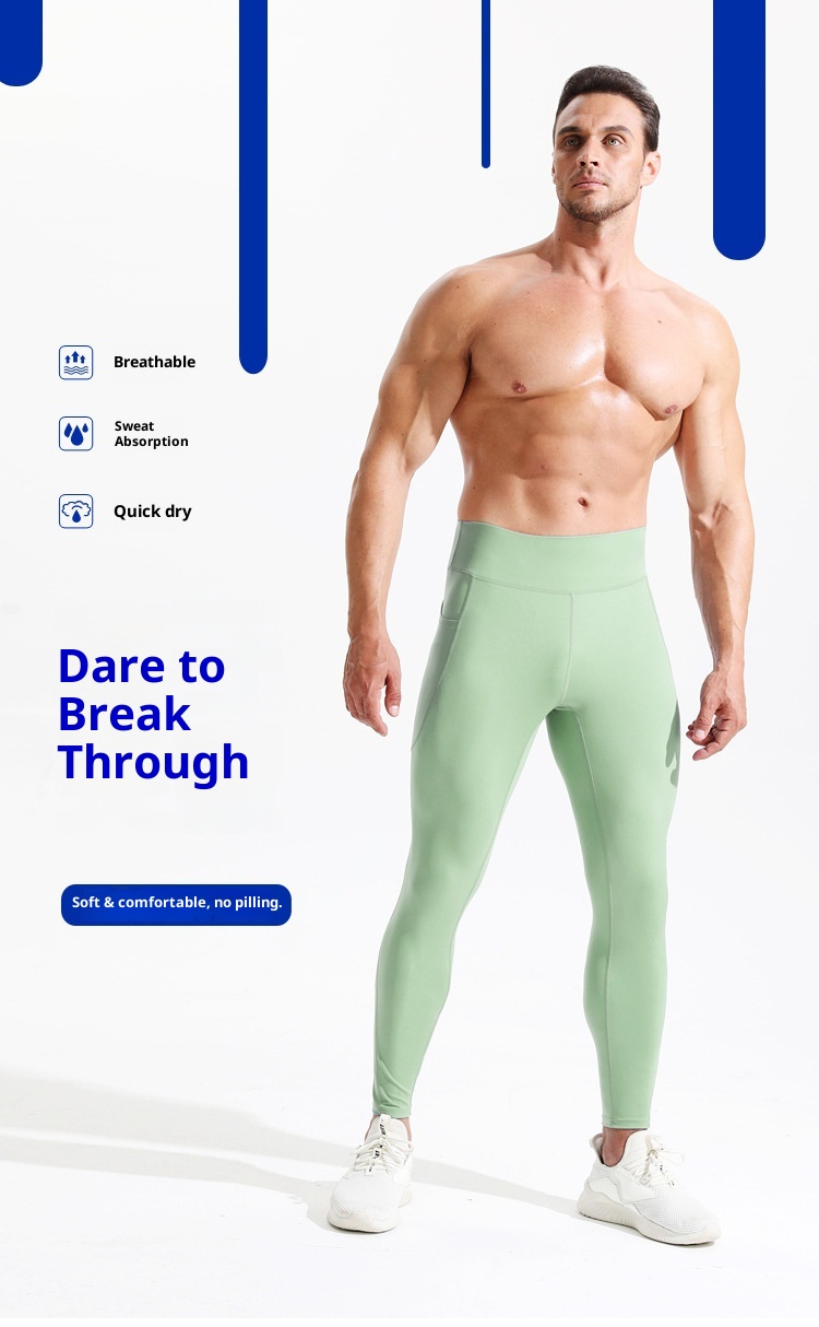 001 Men's Shark Running Tight Yoga Marathon Compression Waist Track And Field High Elastic Pants_voghion.com