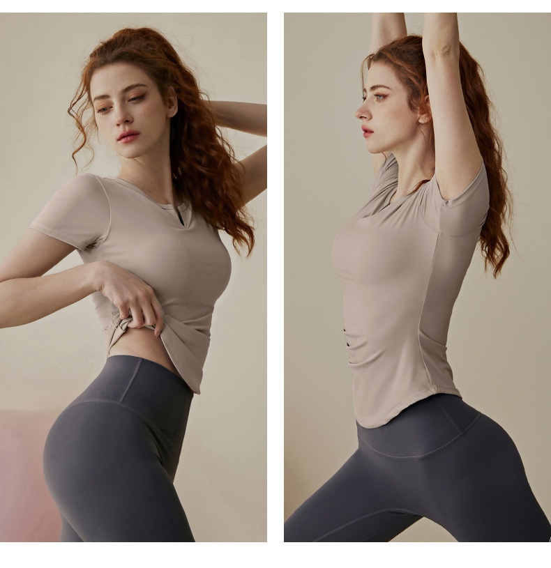 001 Yoga Top With Chest Pads For Women, Summer Pilates Training Sports Short Sleeve T-Shirt Set, High-End Fitness Shirt_voghion.com