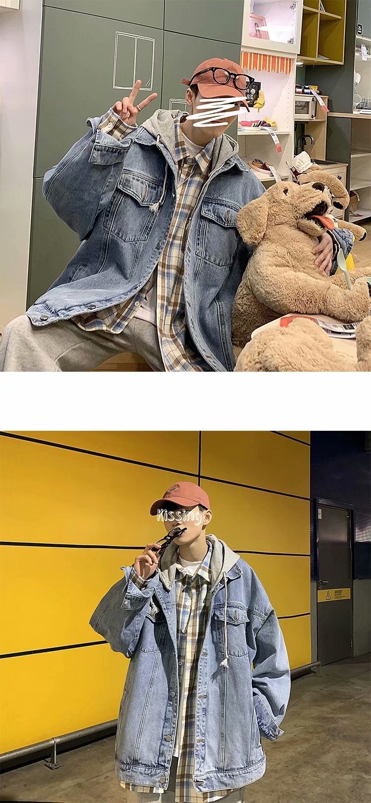 ActiveGo ActiveGo Men's Denim With Hood Korean Trendy Retro Brand European And Street American Handsome Hong Kong Style Jacket_voghion.com