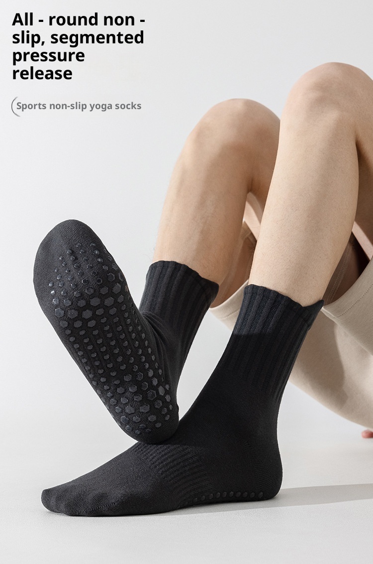 001 Rutschfeste Herren-Yogasocken aus Baumwolle, mittelhoch, schweißabsorbierend, deodorierend, für Pilates, Indoor-Training, geeignet für Erwachsene, Bodensocken_voghion.com