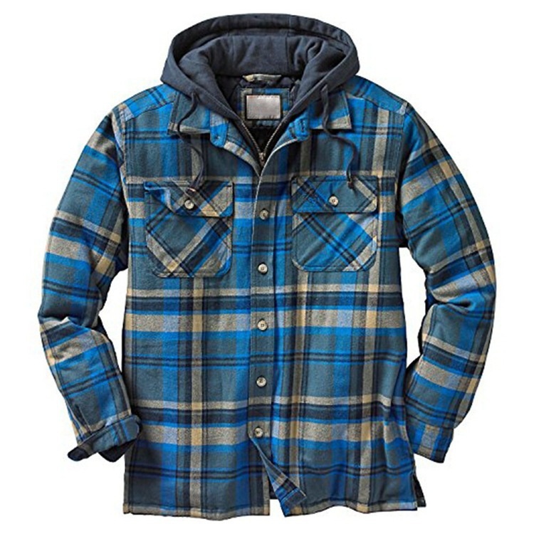 ActiveGo ActiveGo Commercio Estero Abbigliamento Uomo Stile Europeo e Americano Autunno Inverno Cotone Spesso Plaid Manica Lunga Largo Con Cappuccio_voghion.com