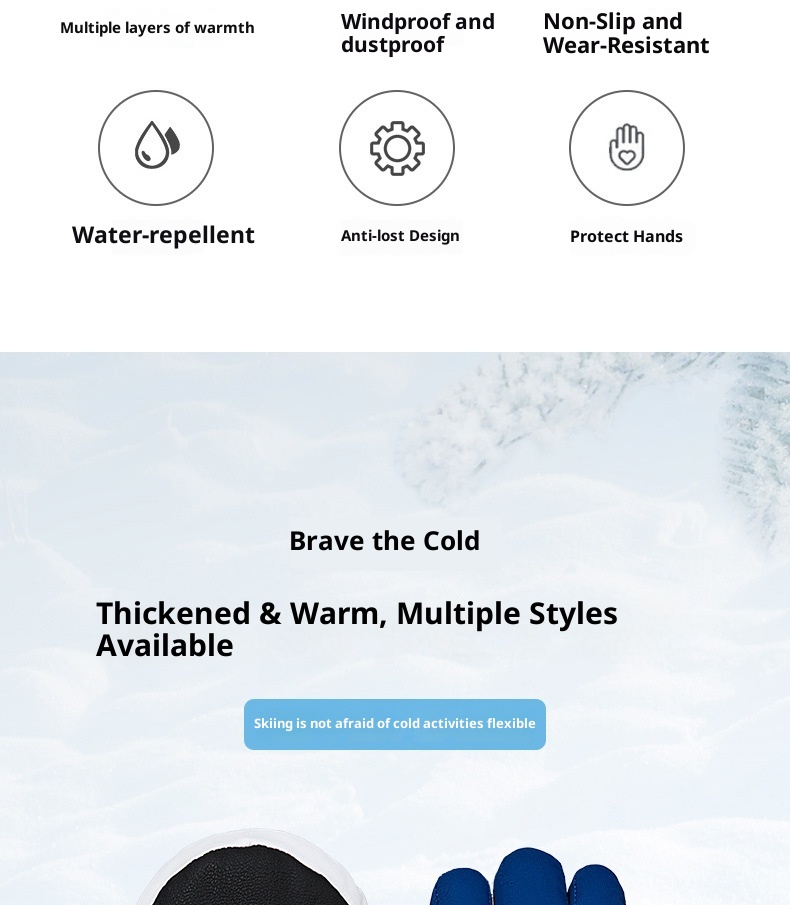 ActiveGo Dropshipping Ski Gloves For Men And Women, Thickened Windproof Cycling Outdoor Touchscreen Five-Finger Snowboarding_voghion.com