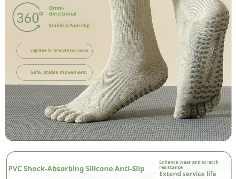 Chaussettes de yoga et de sport antidérapantes à cinq orteils, mi-mollet, pour le Pilates au sol, automne-hiver, avec séparation des orteils, style Zhuji, à clipser._voghion.com