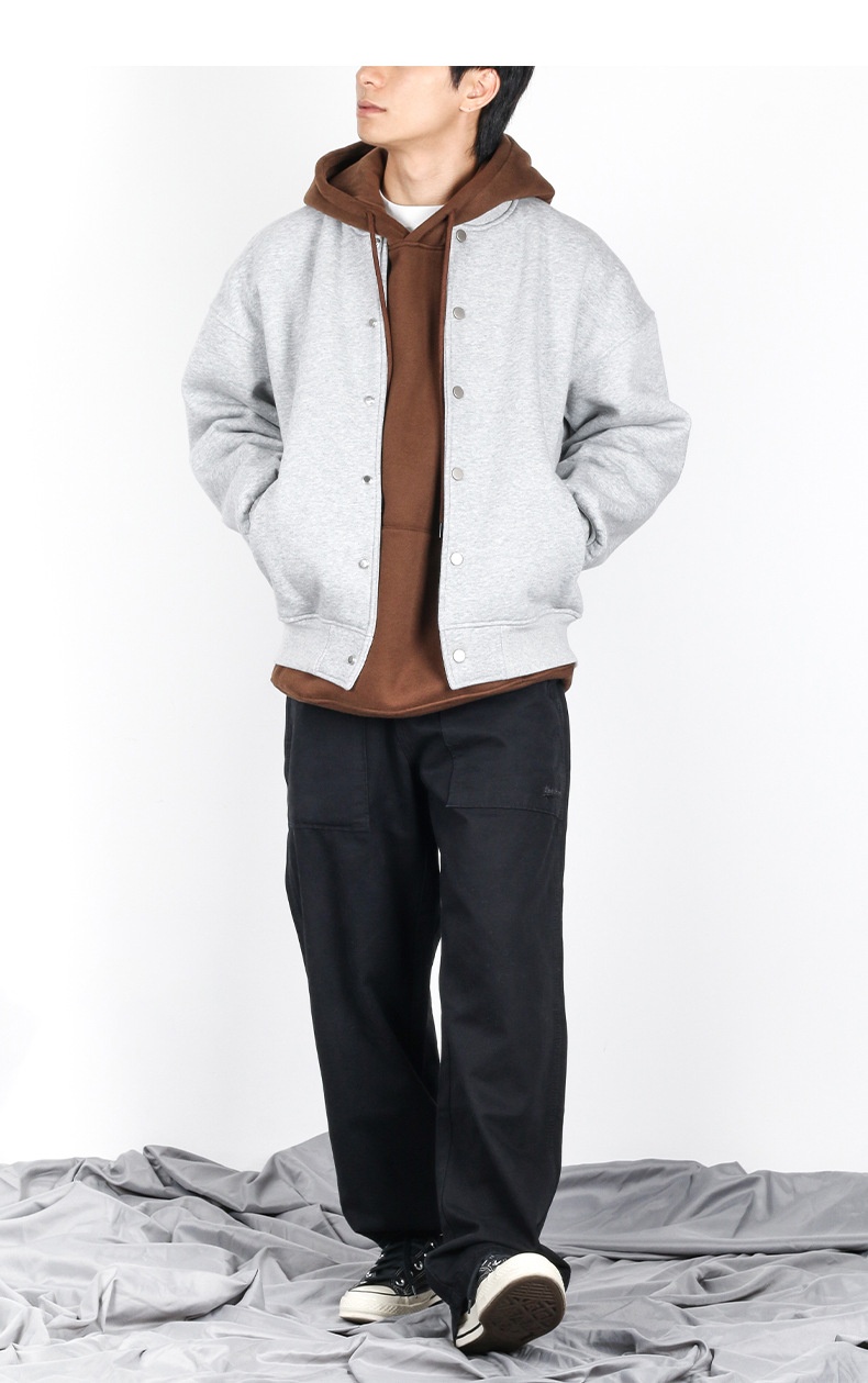 ActiveGo ActiveGo MIX Men's Clothing 2025 Autumn Winter Fleece Solid Color Baseball American Retro Trendy Brand Flight Jacket Fog Coat Top_voghion.com