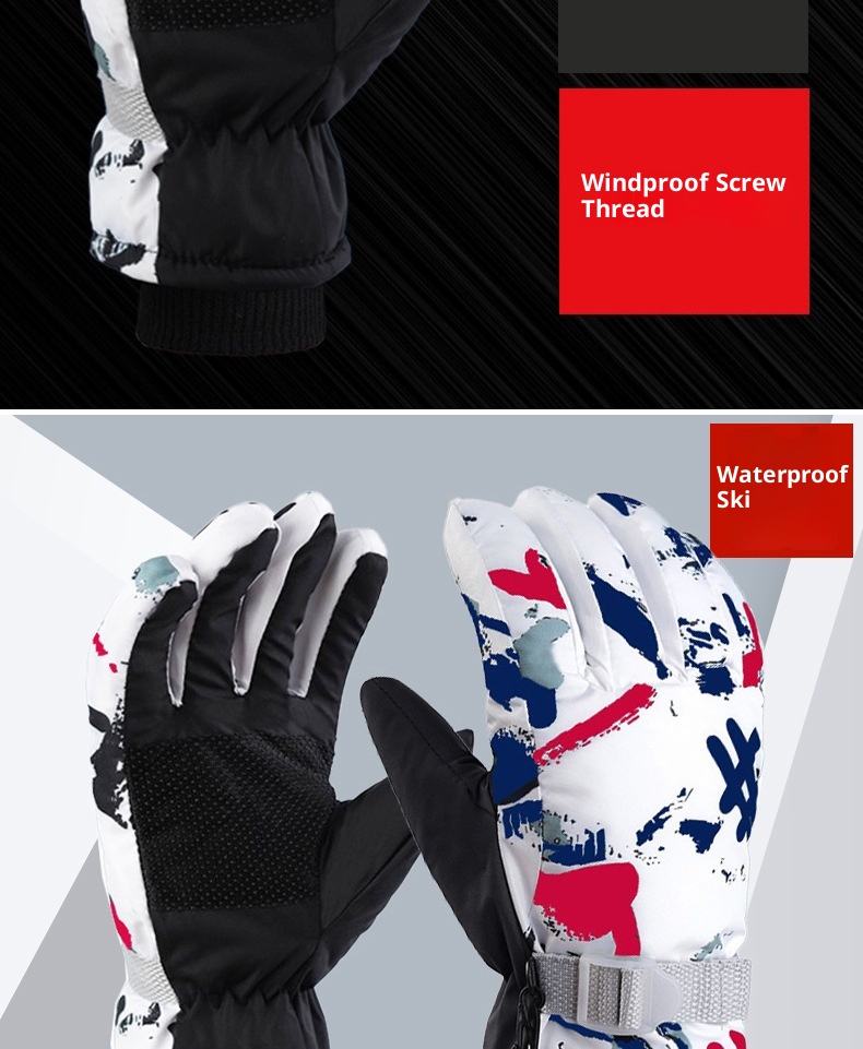 ActiveGo Winter Heren en Dames Koudebestendig Fleecegevoerd Verdikt Katoen Waterdicht Antislip Warm Fietsen Buiten Wit Graffiti_voghion.com