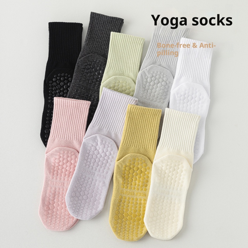 Chaussettes de yoga pour femmes, en coton, mi-mollet, idéales pour l'été, le fitness, la danse et le Pilates. Antidérapantes et sans coutures, elles sont parfaites pour le sport et le sol._voghion.com