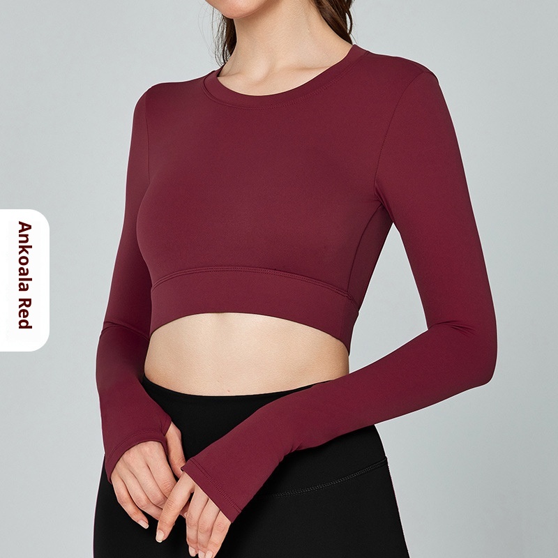 001 Cross-Border Sexy Back Yoga Shirt Long Sleeve With Chest Pad Slim Fit Short Sports Top Running Training Fitness Cover-Up_voghion.com