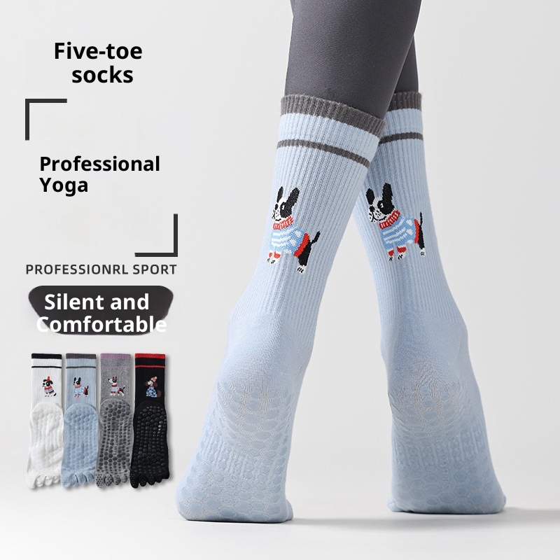 001 Yoga For Women Spring And Autumn Mid-Calf Toe Professional Non-Slip Women's Pilates Sports Five-Toe Socks Zhuji_voghion.com
