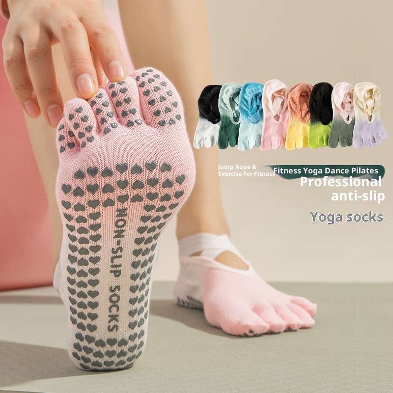 001 Tie-Dye Professional Five-Finger Gradient Yoga Pilates Non-Slip Women's Socks_voghion.com
