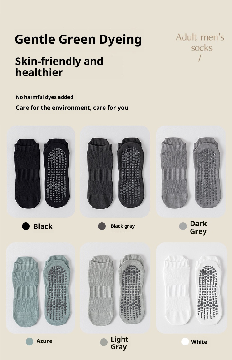 001 Yoga Men Professional Non-Slip Pilates Seamless Short Running Solid Color Cotton Yarn Sports Floor Socks_voghion.com