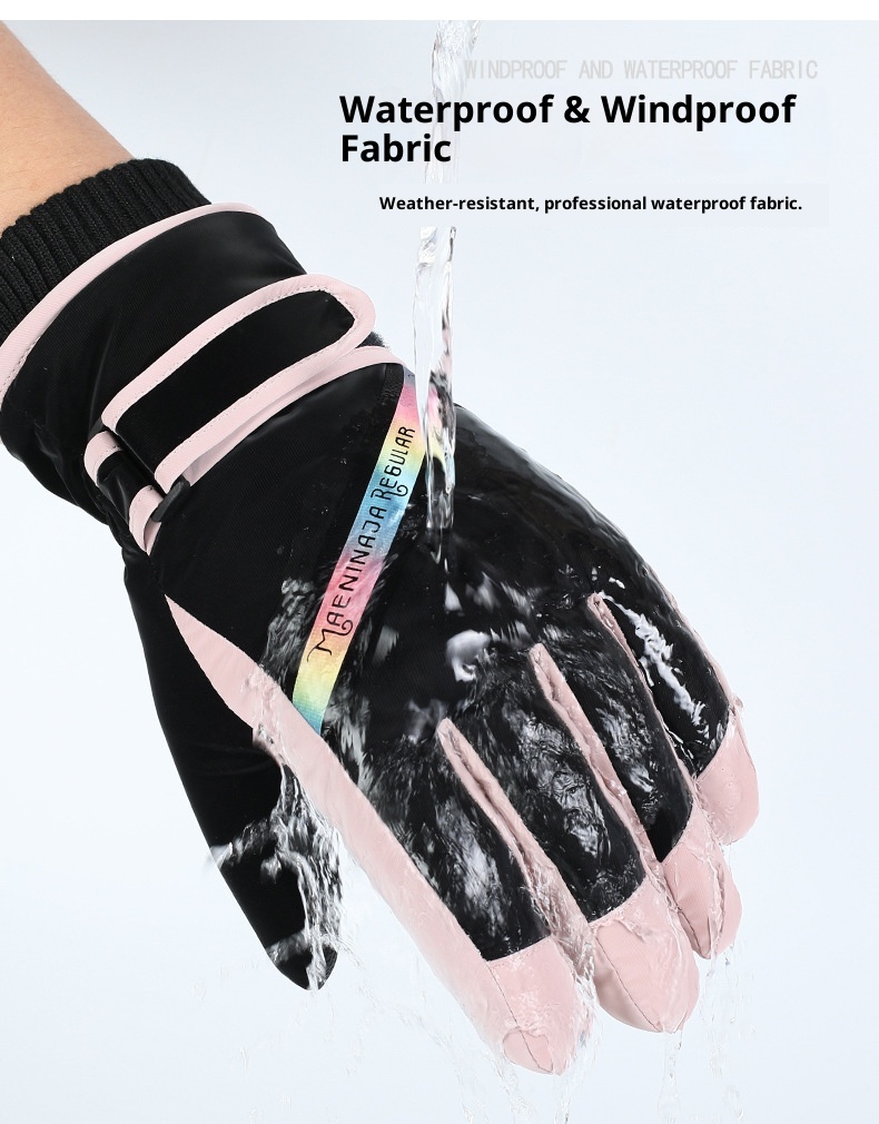 ActiveGo Women's Ski Winter New Fleece-Lined Thickened Reflective Outdoor Sports Riding Warm Windproof Cold-Proof Gloves_voghion.com