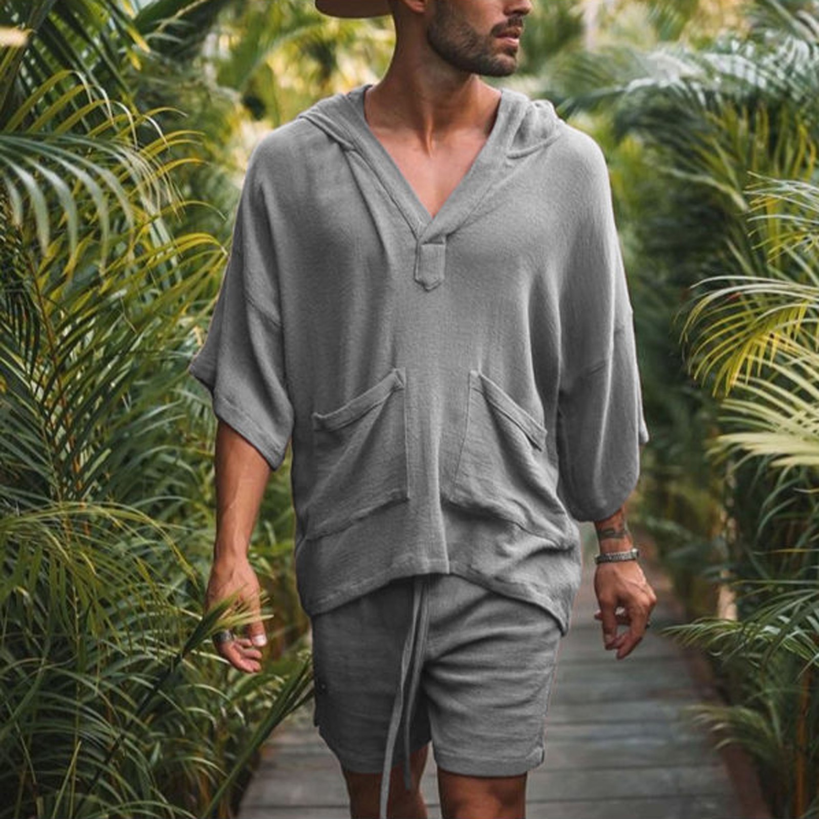 ActiveGo ActiveGo 2022 European And American Style New Cotton Linen Loose Casual Suit Vacation Men's Hot-Selling Sportswear_voghion.com