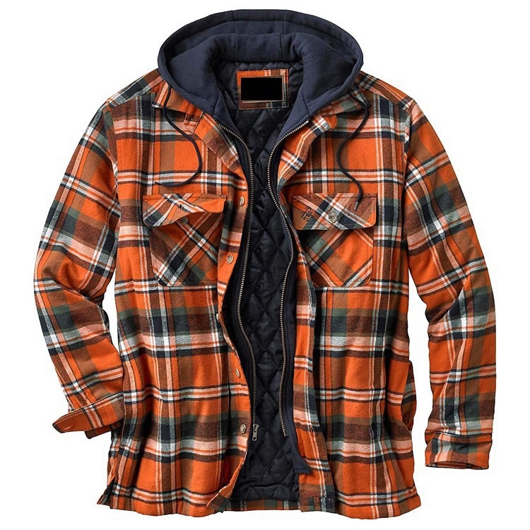 ActiveGo ActiveGo Commercio Estero Abbigliamento Uomo Stile Europeo e Americano Autunno Inverno Cotone Spesso Plaid Manica Lunga Largo Con Cappuccio_voghion.com