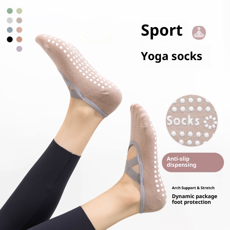 001 Yoga Home Exercise Floor Socks Cross Strap Non-Slip Heel Grips Dotted Anti-Slip Pilates Silicone Indoor Fitness_voghion.com