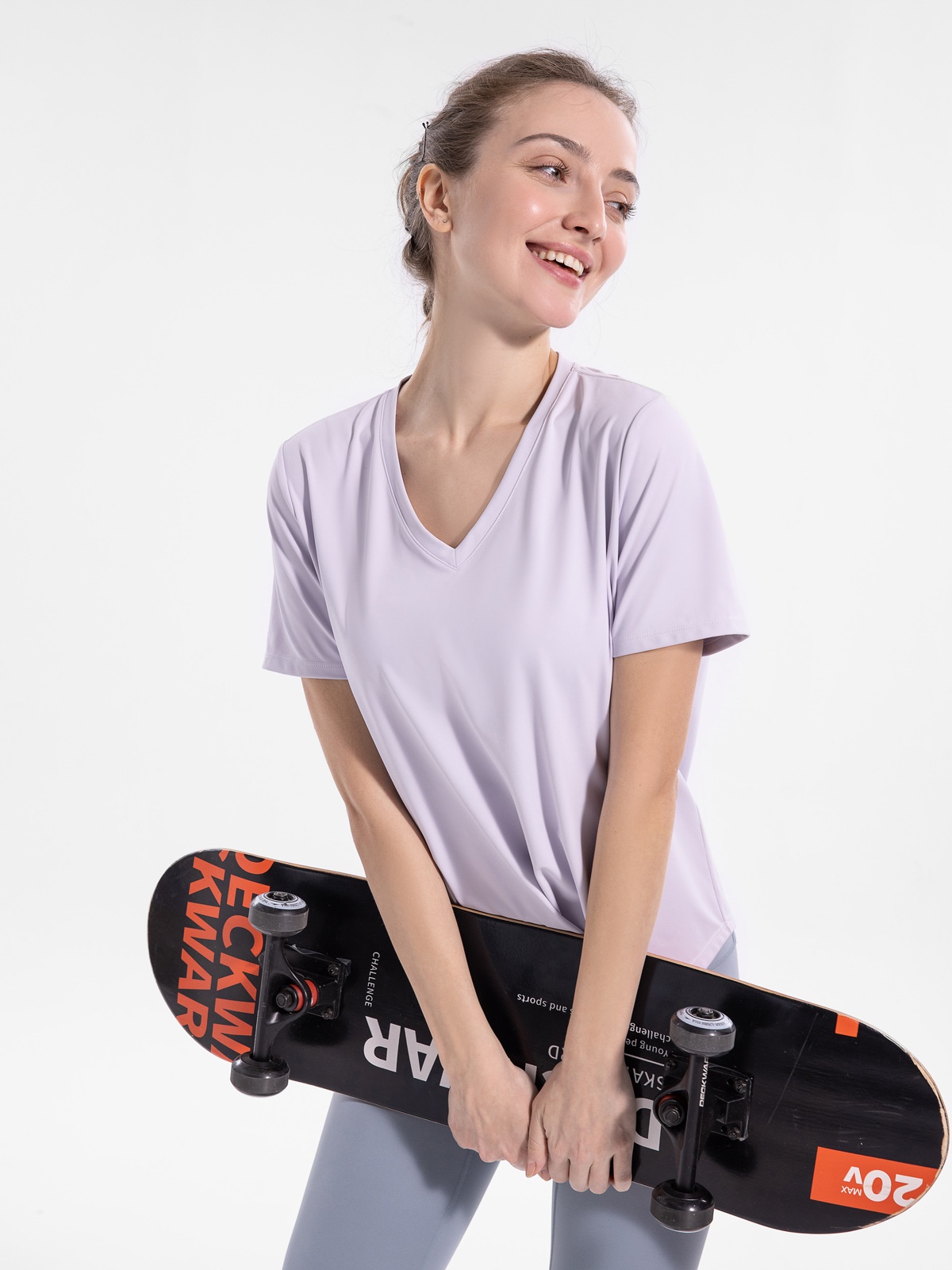 001 Maglietta da yoga con scollo a V taglie forti, a maniche corte, per donna, abbigliamento fitness, primavera estate, maglietta sportiva, corsa all'aperto_voghion.com