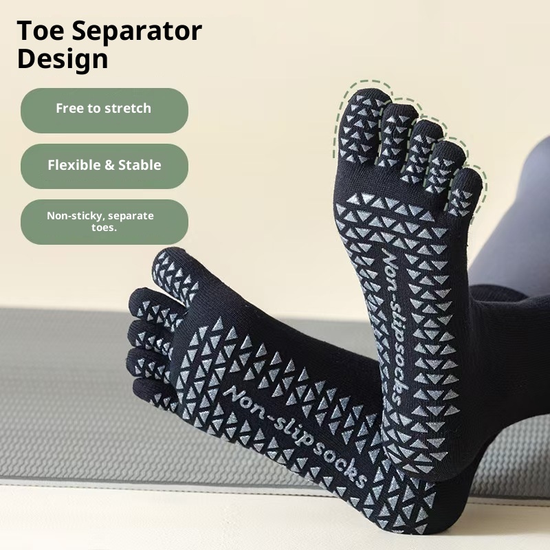 Chaussettes de yoga et de sport antidérapantes à cinq orteils, mi-mollet, pour le Pilates au sol, automne-hiver, avec séparation des orteils, style Zhuji, à clipser._voghion.com