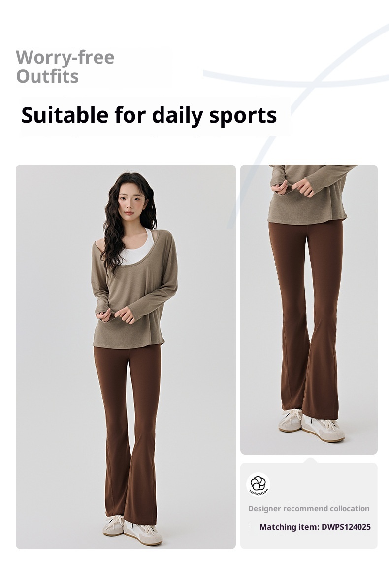 001 Yoga Suit For Women, High-End Layered Two-Piece Set, Breathable Long-Sleeve Top, Pilates Sports Vest With Chest Pads_voghion.com