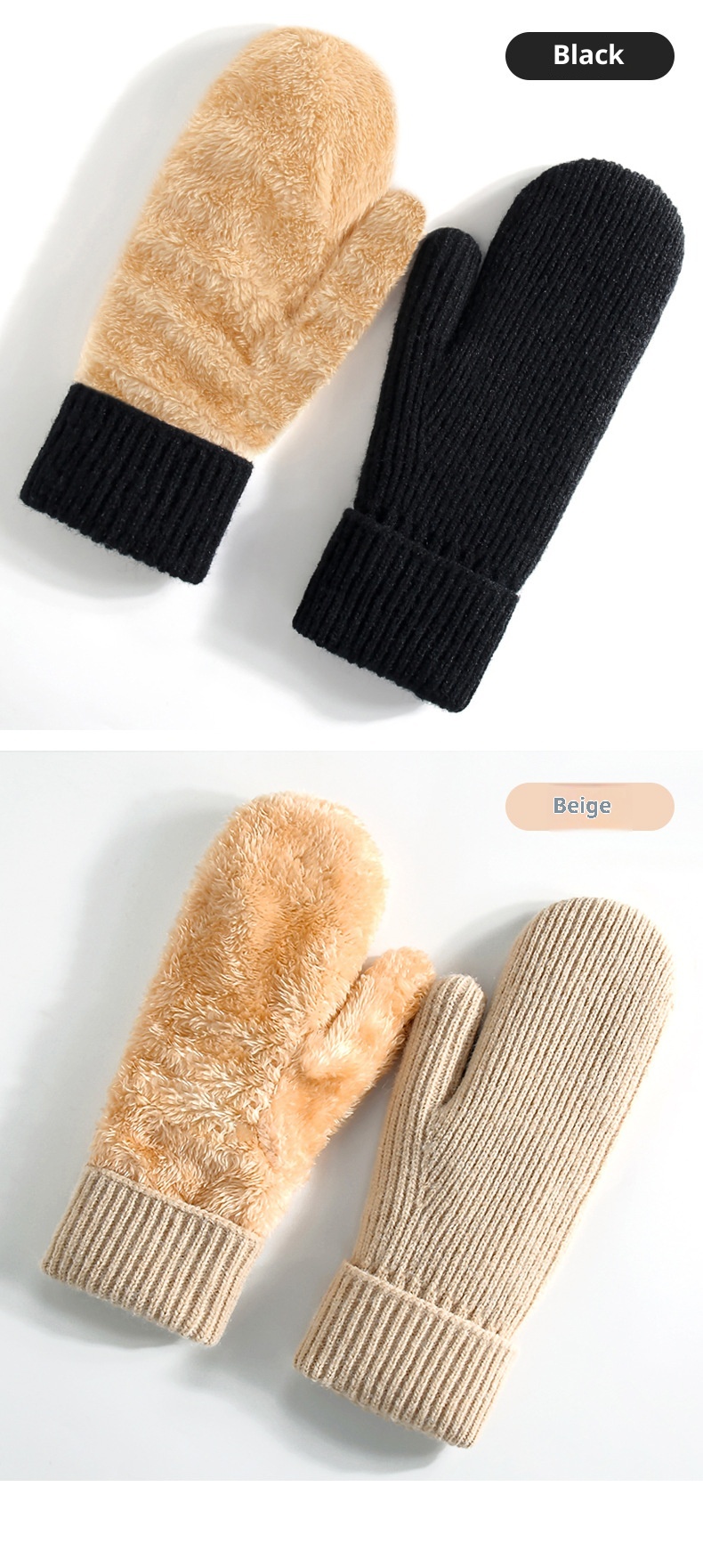 ActiveGo Women's Fleece-Lined Thick Knitted Double-Layer Warm Ski Gloves Outdoor Cycling Mittens_voghion.com