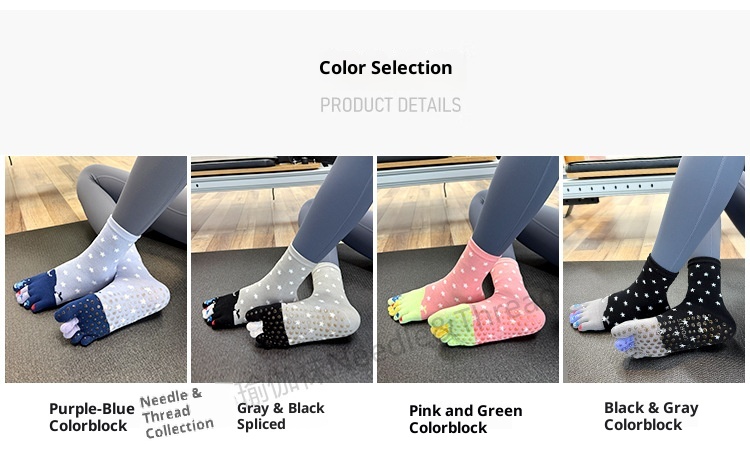 001 Calzini da yoga in cotone a cinque dita per donna, a metà polpaccio, autunno e inverno, nuovi separatori dita in gomma stampati con cartoni animati sportivi_voghion.com
