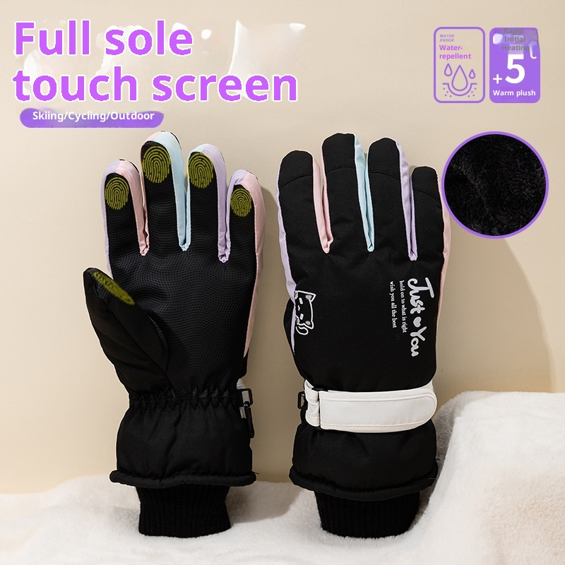 ActiveGo Full Palm Touchscreen Women Winter Fleece Lined Thickened Cold-Proof Outdoor Riding Motorcycle Warm Non-Slip_voghion.com
