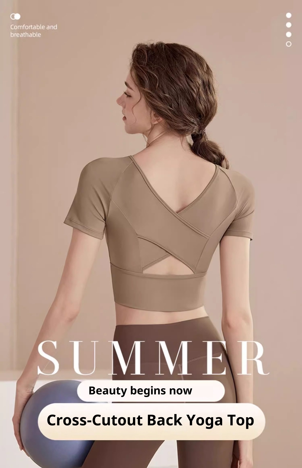 001 Backless Yoga Top For Women Summer Fitness Clothing Pilates Sports Set New Short Sleeve With Chest Pad Tight-Fitting_voghion.com