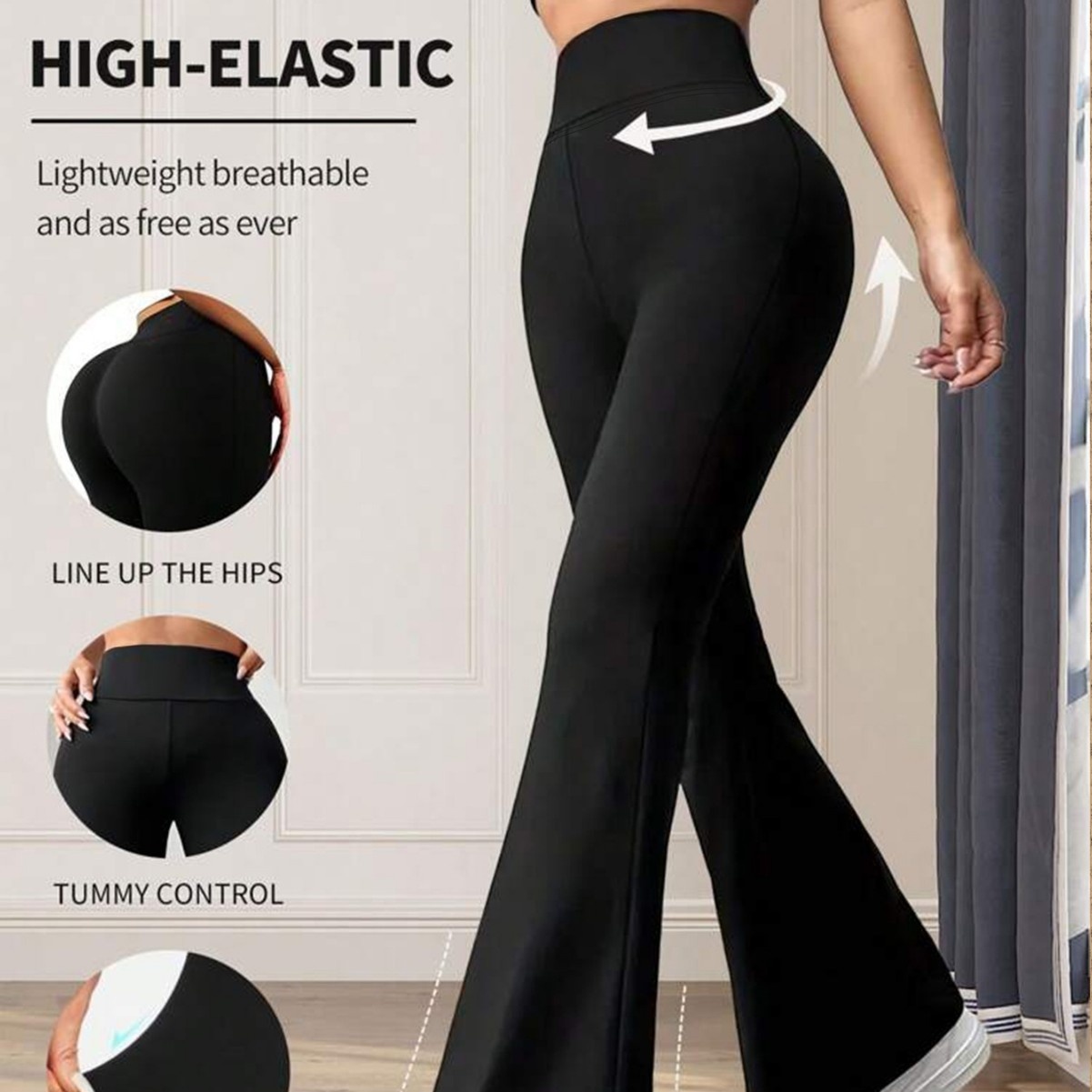 001 2025 Neue ausgestellte Yogahose für Damen, hoher Bund, Hüftlift, Fitness, Tanz, Figurformende Hose, Sporthose, Freizeithose für Frühling und_voghion.com