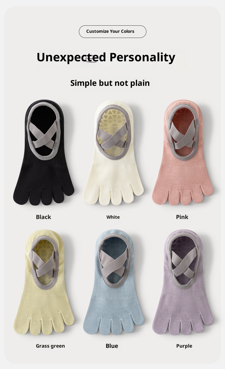 Chaussettes de yoga professionnelles à cinq orteils pour femmes, antidérapantes, idéales pour la danse, le pilates et le bateau._voghion.com