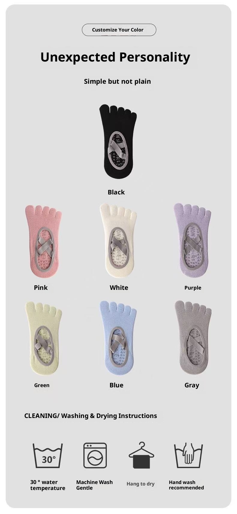 001 Yoga Five-Toe For Women Professional Non-Slip Breathable Sweat-Absorbing Pilates Sports Toe-Separating Floor Socks_voghion.com