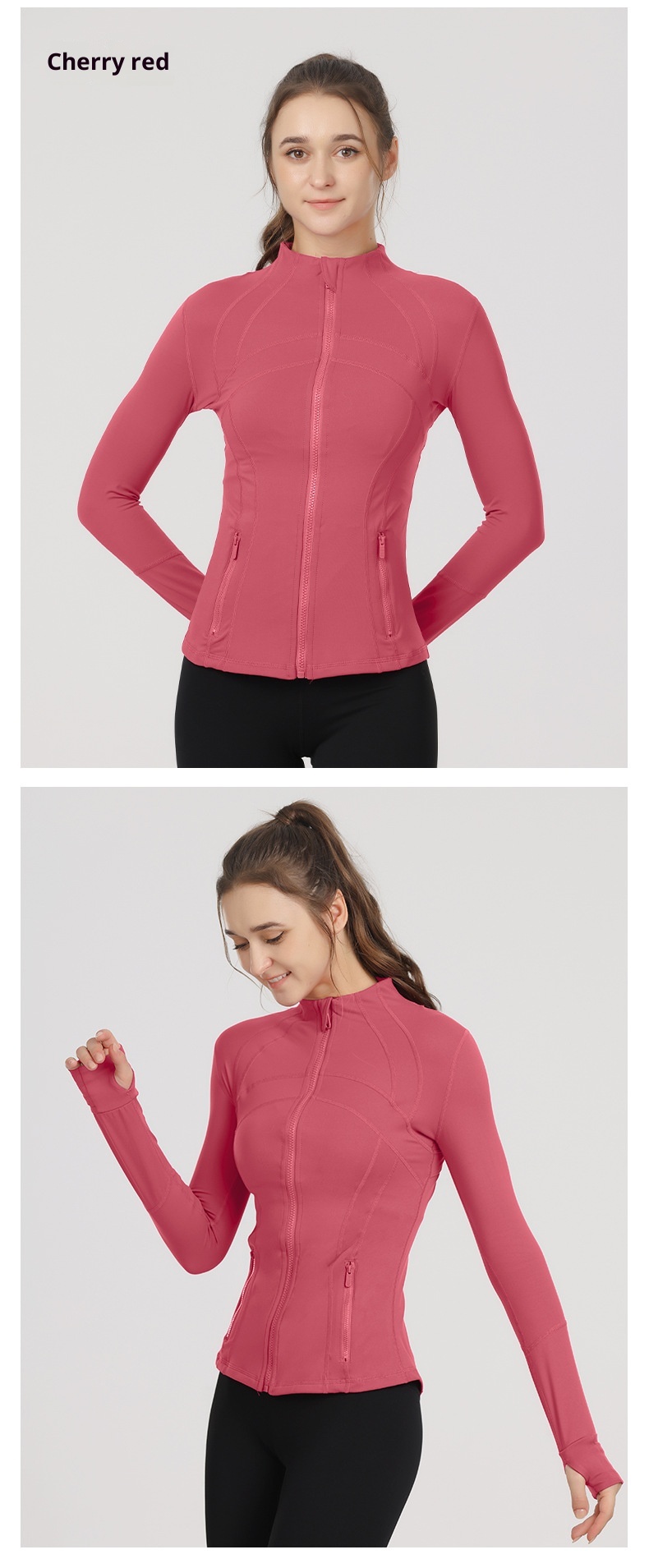 001 Lu Spring Summer Skin-Friendly Double-Sided Brushed Elastic Defi Top Sports Slim Fit Stand Collar Jacket Yoga Wear Coat_voghion.com