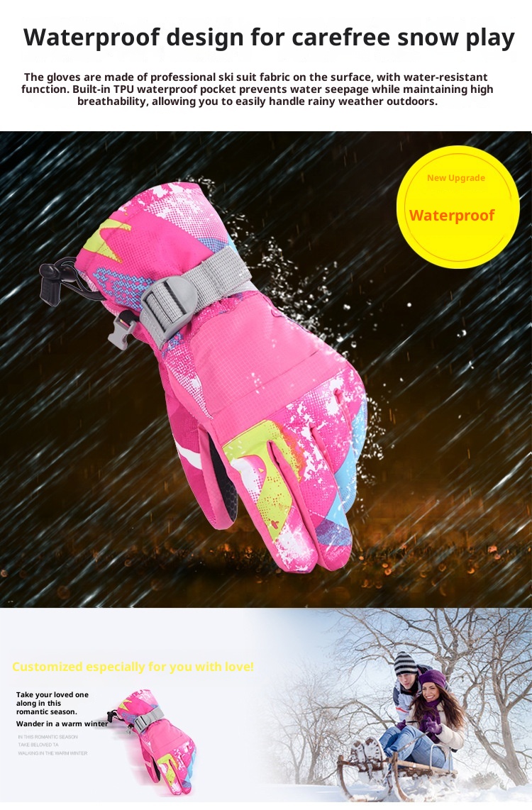 ActiveGo Parent-Child Winter Warm Ski Gloves Waterproof Cold-Proof Fleece-Lined Thickened Touchscreen Outdoor Hiking Cycling_voghion.com