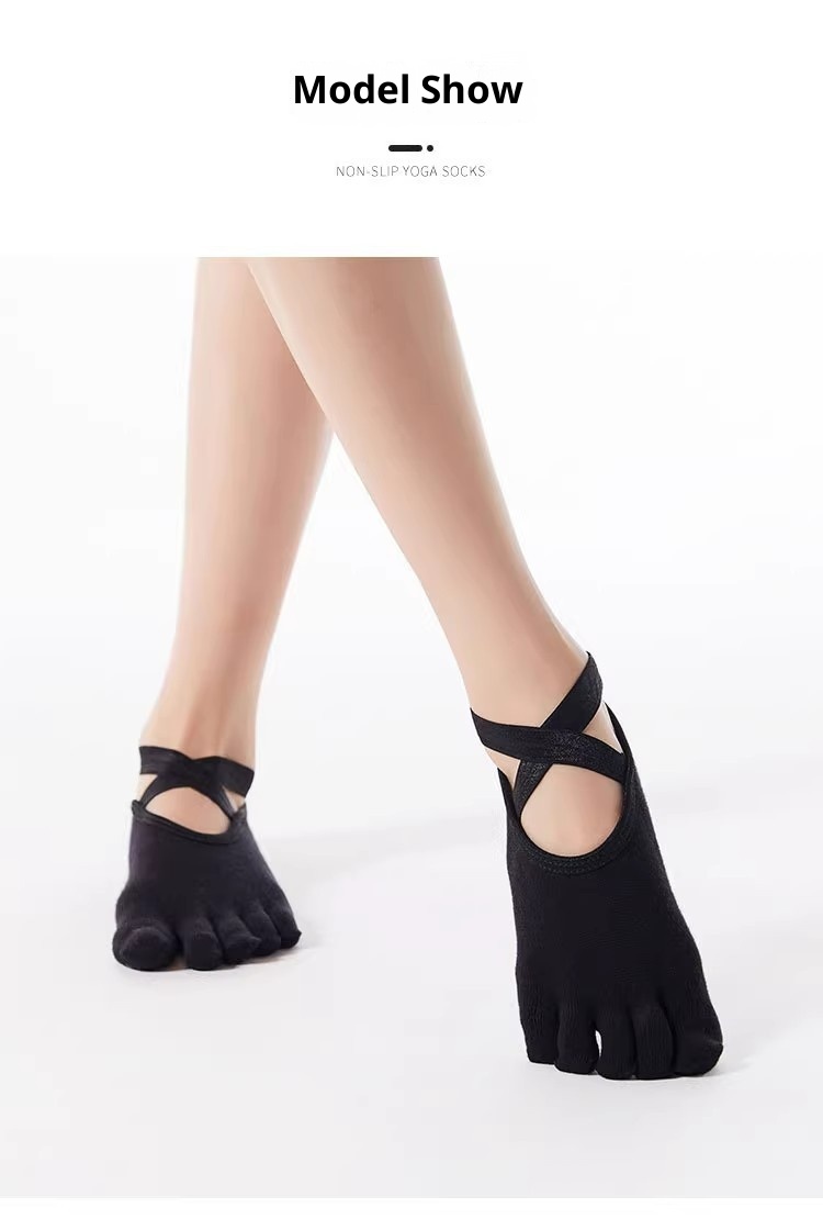 001 Großhandel Neue Zehenkreuzsocken für Damen, rutschfest, Sport, Yoga, einfarbig, offene Rückseite, Fünf-Zehen-Socken_voghion.com
