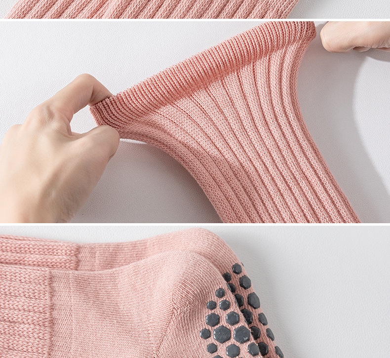 Chaussettes de sport 001 en pur coton pour femmes, idéales pour le Pilates et le yoga. Semelle antidérapante, mollet épais et sans couture, fabrication et vente en gros._voghion.com