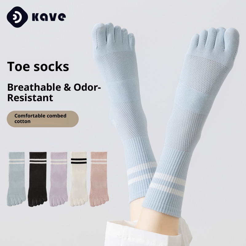 001 Yoga For Women, Sweat-Absorbent, Breathable, Finger-Separated High Elasticity, Mesh Five-Toe Socks, Non-Slip Fitness_voghion.com