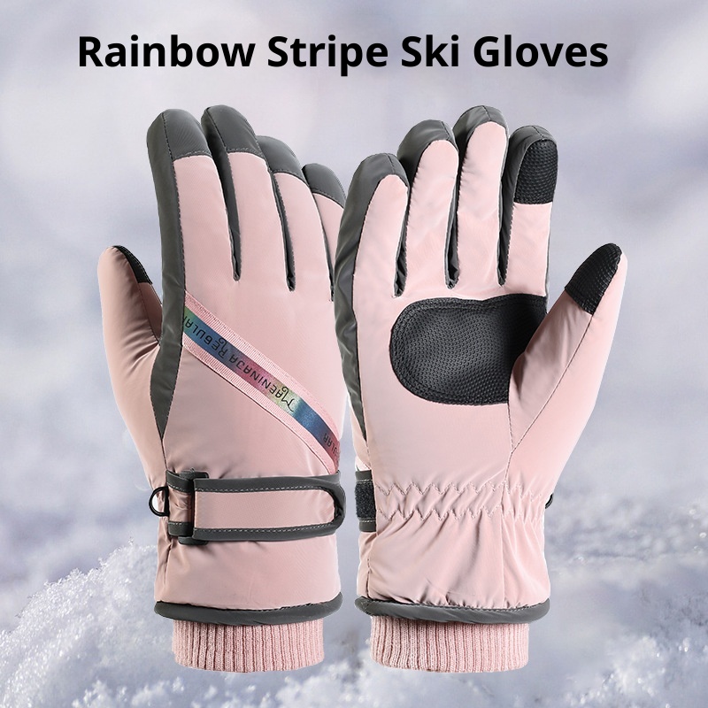 ActiveGo Women's Ski Winter New Fleece-Lined Thickened Reflective Outdoor Sports Riding Warm Windproof Cold-Proof Gloves_voghion.com