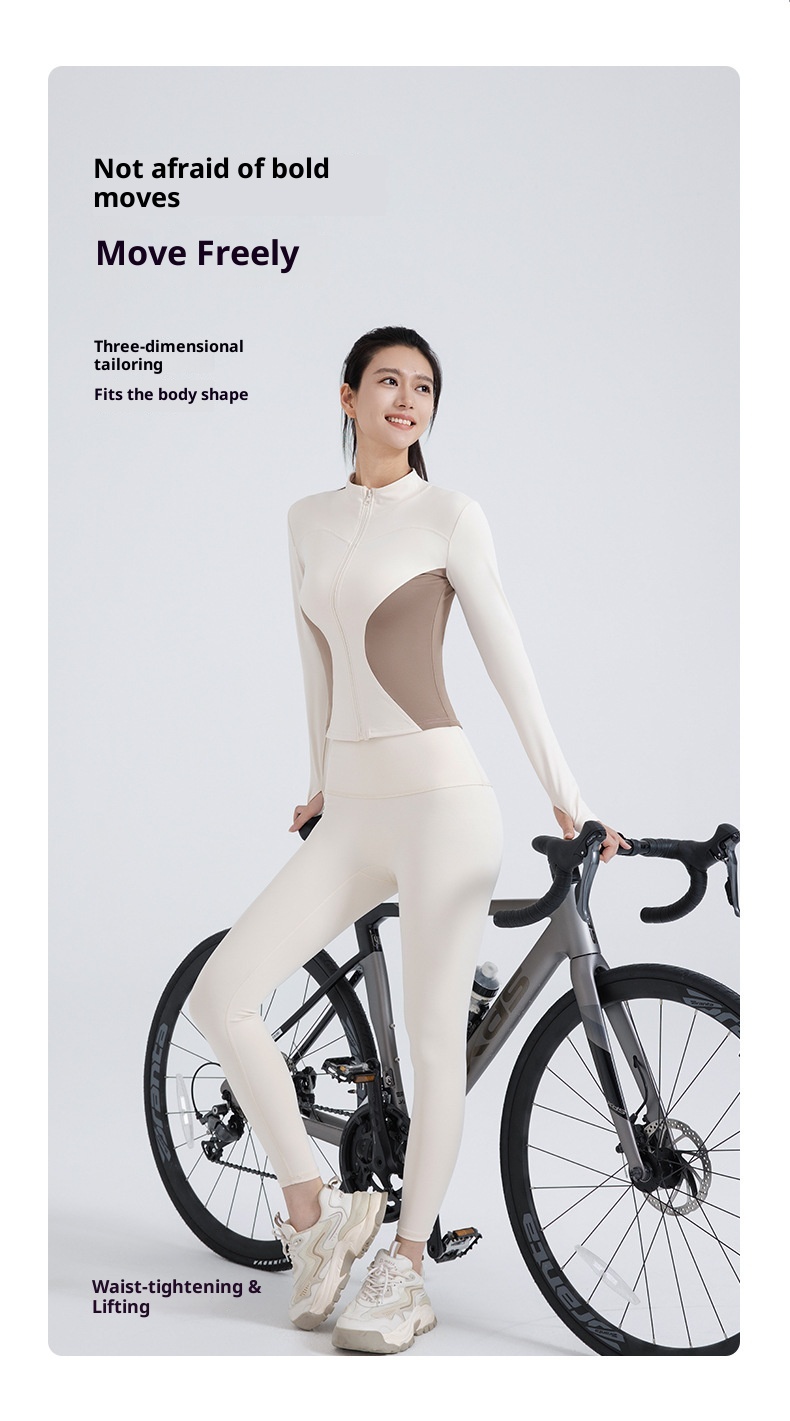 001 Juyitang Color Block Sports Fitness Slim Fit Running Women's Yoga Jacket_voghion.com