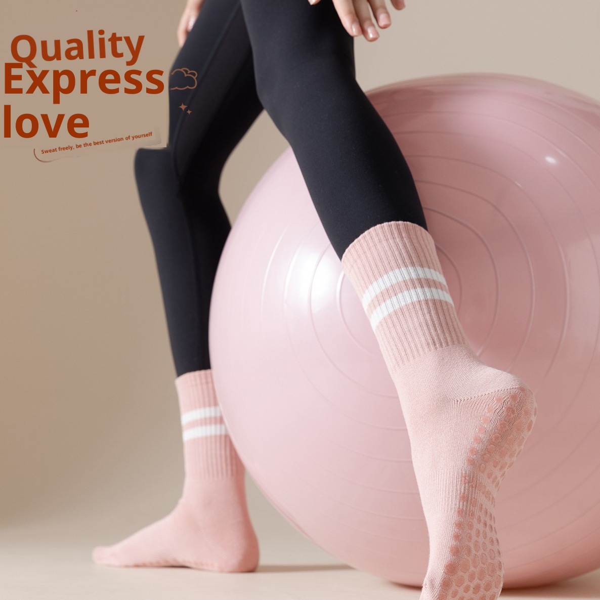 001 Yoga Mid-Calf Cotton Non-Slip Silicone Indoor Fitness Anti-Pilling Pilates Women Sports Socks_voghion.com