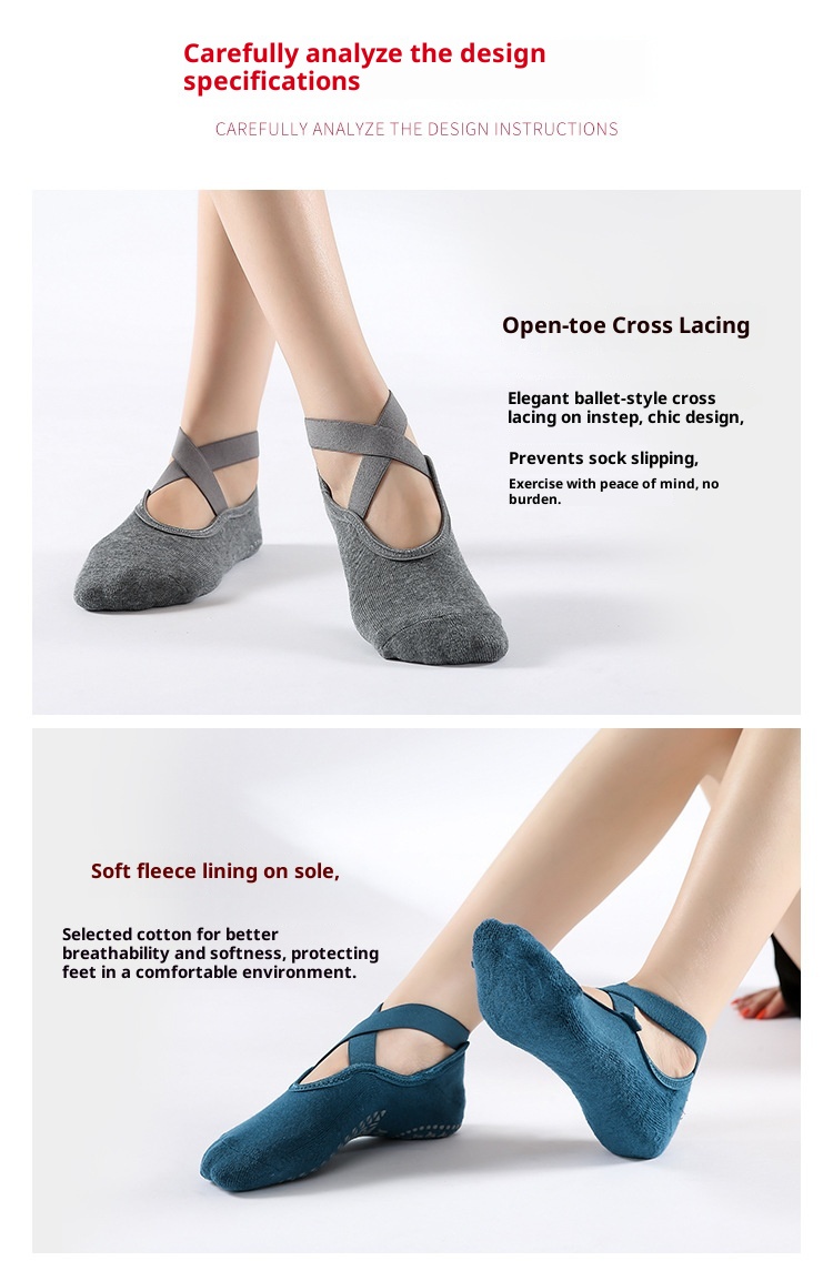 001 Calzini antiscivolo da donna per yoga, autunno e inverno, in cotone spesso, per pilates, danza e fitness, punta aperta, per interni_voghion.com