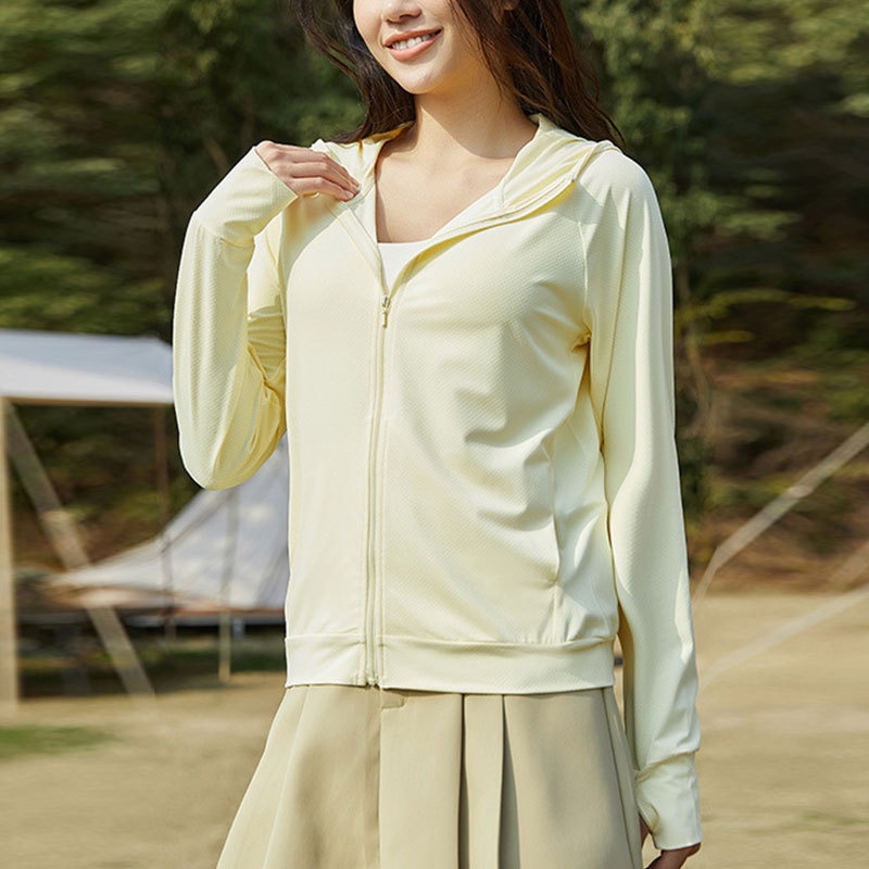 Giacca solare con cappuccio ActiveGo ActiveGo Ice Feel per donna, abbigliamento fitness estivo, abbigliamento yoga per allenamento all'aperto, giacca protettiva UV_voghion.com