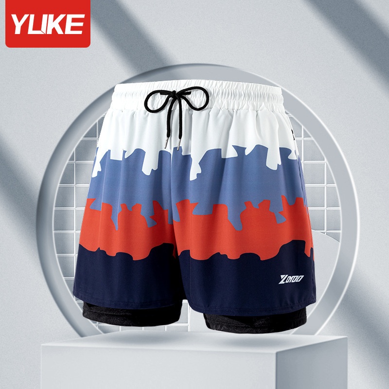 001 Adult Swimming New Men' Double Layer Quick-Dry Anti-Embarrament Swim Trunk Boxer Looe Breathable Caual Beach_voghion.com