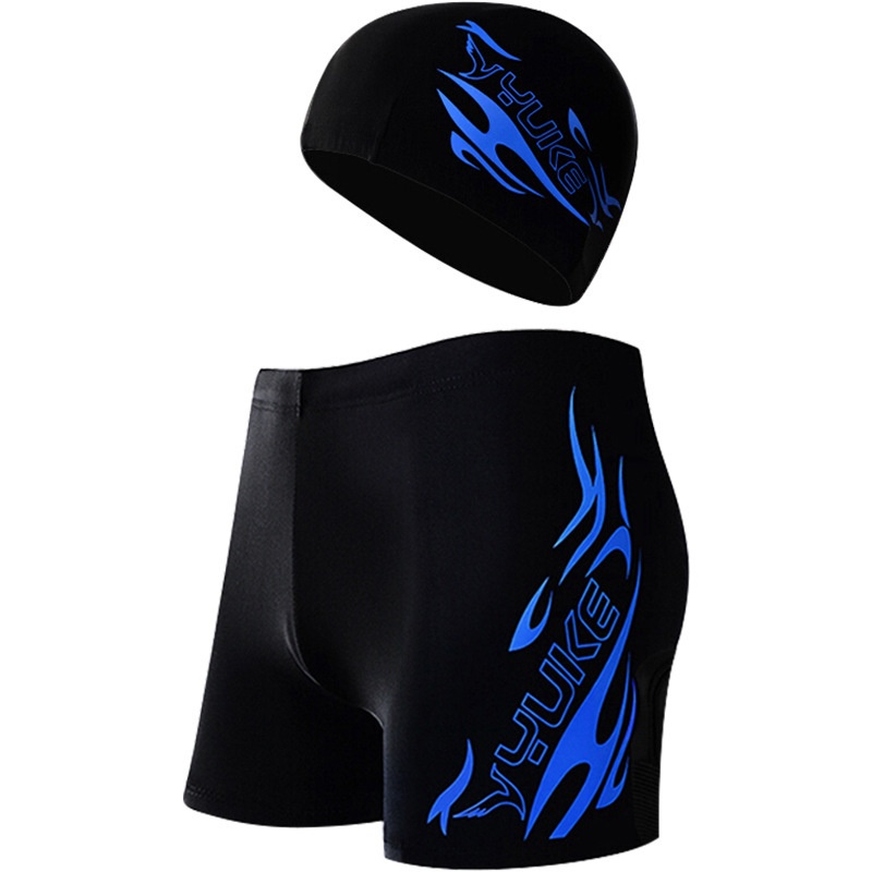 001 Yuke Men's Hot Spring Boxer Shorts Comfortable Plus Size Adult Quick-Dry Slim Fit Trunks Goggles Swimming Cap Set_voghion.com